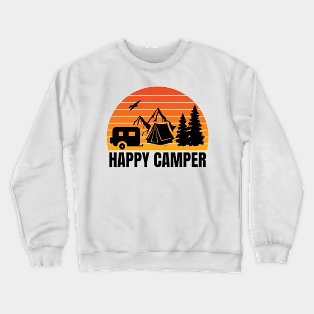 Happy Camper Retro Sunset Crewneck Sweatshirt by Whimsical Frank